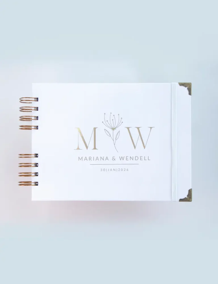 Livro para Fotos e Mensagens de Casamento - Lóris Branco